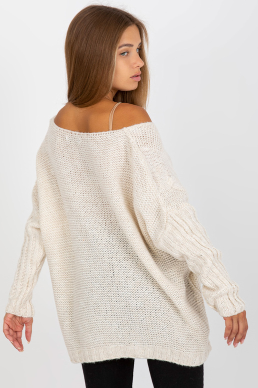 Ecru svetr s copánky s vlnou OCH BELLA