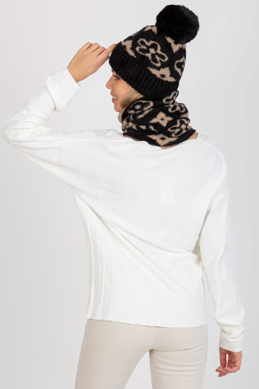 Černo-béžová dámská zimní čepice se...