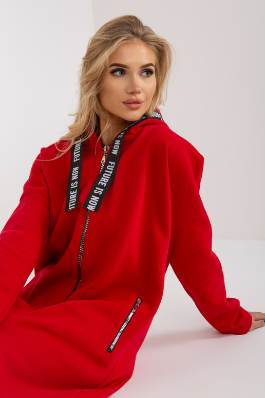 Červená dlouhá mikina s kapucí