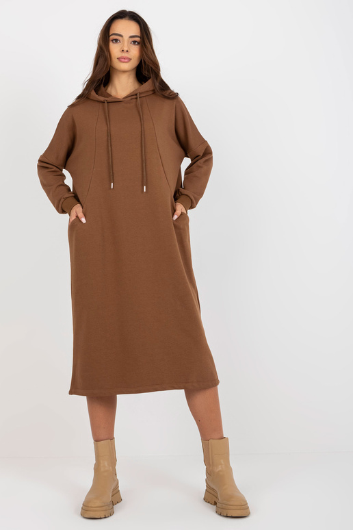 Midi mikina Braunes Basic Kleid mit...
