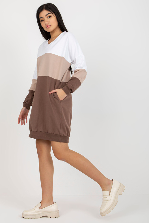 Bílohnědé basic šaty s výstřihem do V...