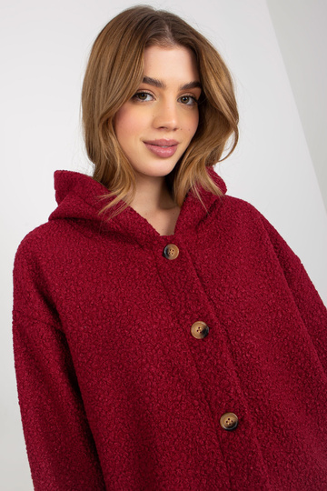 Vínový plyšový dámský kabát...