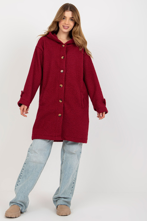 Vínový plyšový dámský kabát se... Vínový plyšový dámský kabát se...