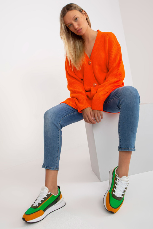 Oranžový dlouhý kardigan s knoflíky...