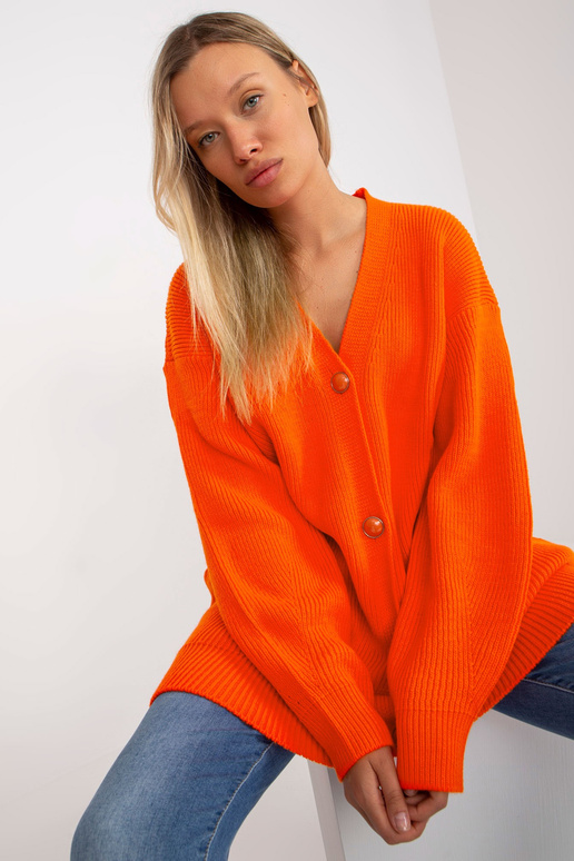 Oranžový dlouhý kardigan s knoflíky...