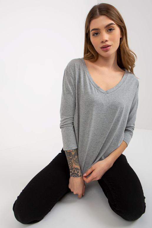 Šedá melanžová halenka s výstřihem do V