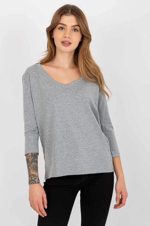Šedá melanžová halenka s výstřihem do V