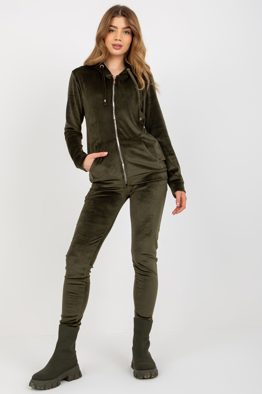 Khaki dvoudílný velurový set s kardigany