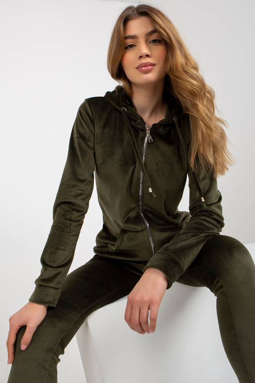 Khaki dvoudílný velurový set s kardigany