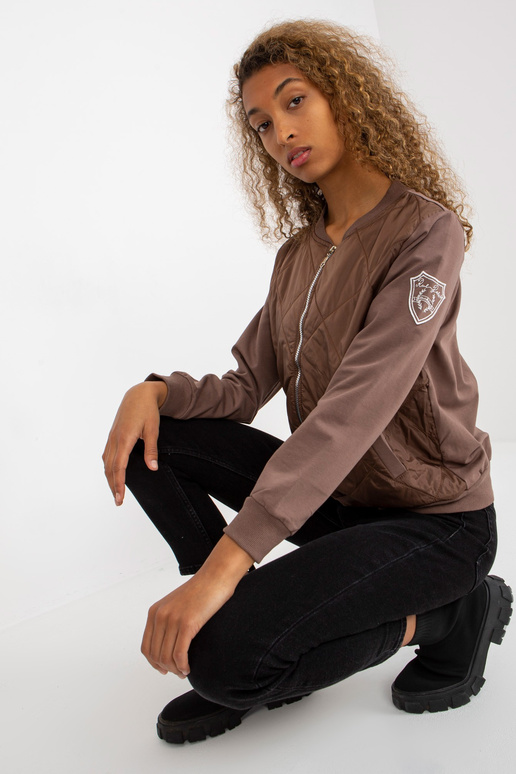 Hnědá prošívaná bomber mikina s RUE...