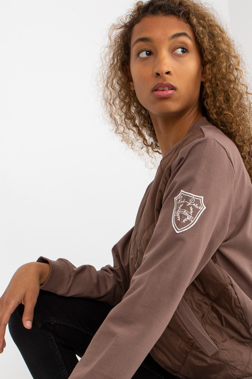 Hnědá prošívaná bomber mikina s RUE...