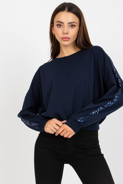 Námořnická modrá mikina bez kapuce s... Námořnická modrá mikina bez kapuce s...