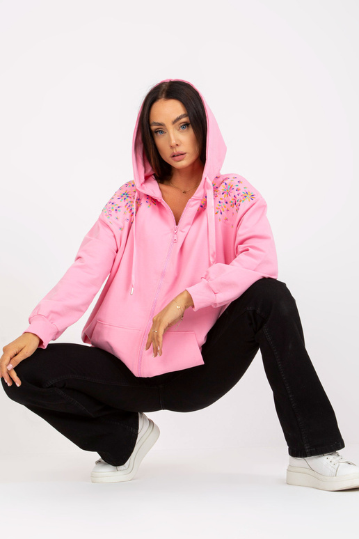 Růžová dlouhá mikina s výšivkou RUE...