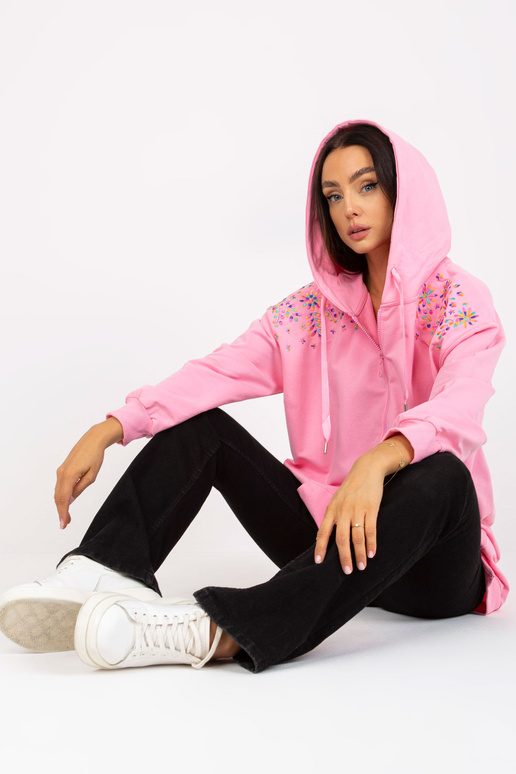 Růžová dlouhá mikina s výšivkou RUE...