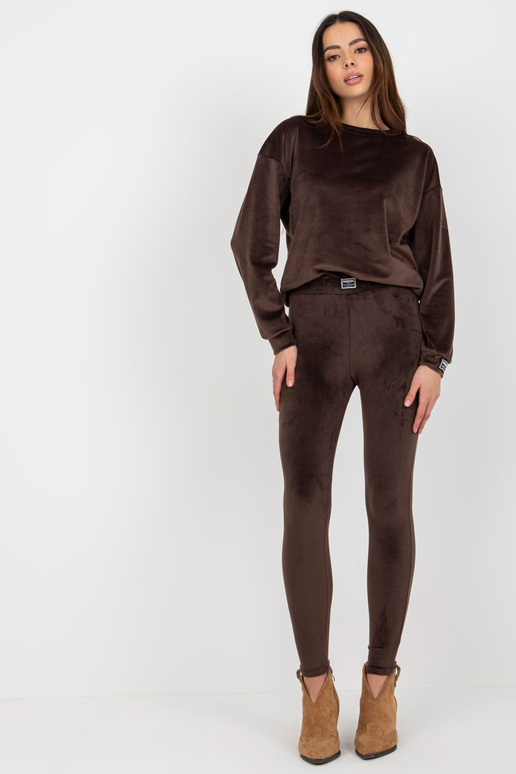 Tmavě hnědý dámský velurový set s...