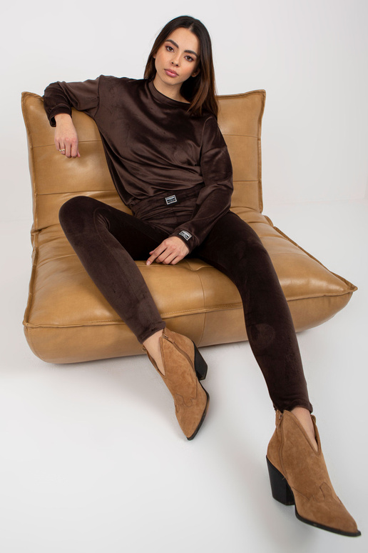 Tmavě hnědý dámský velurový set s...