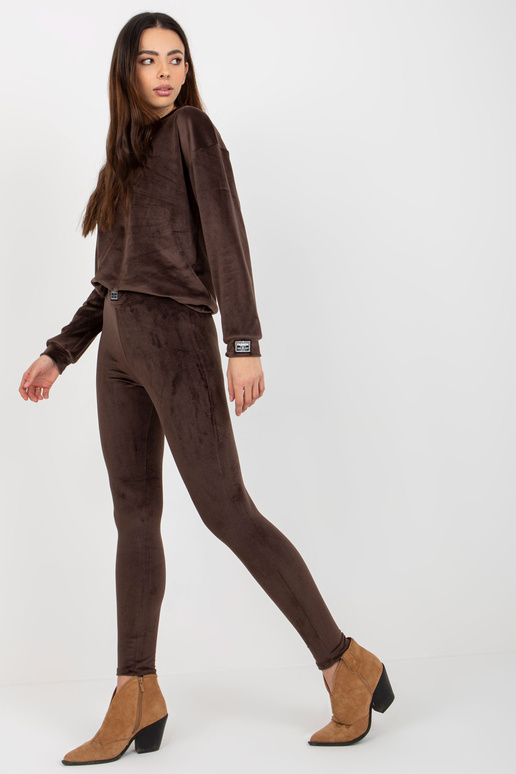 Tmavě hnědý dámský velurový set s...