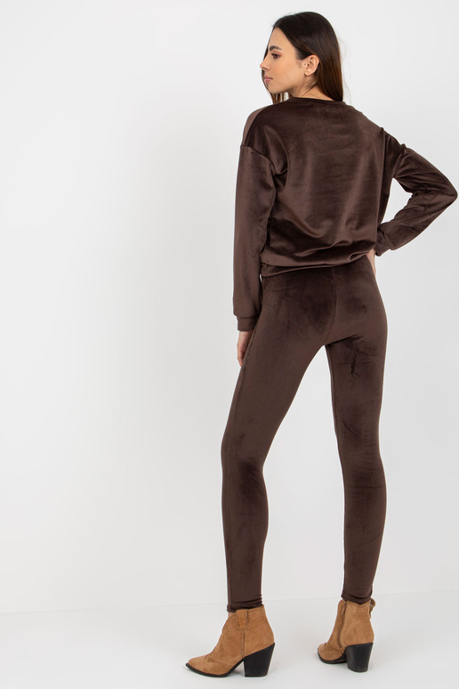 Tmavě hnědý dámský velurový set s...