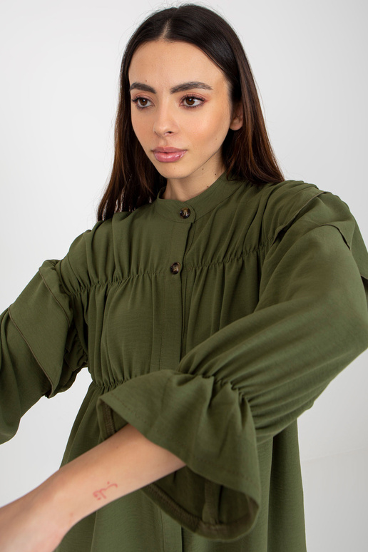 Khaki boho košile s volány a volány...