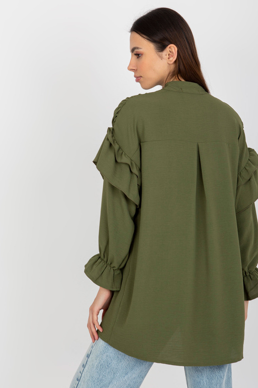 Khaki boho košile s volány a volány...