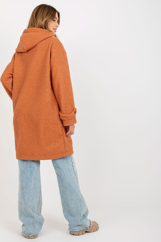 Tmavě oranžový plyšový dámský kabát s...