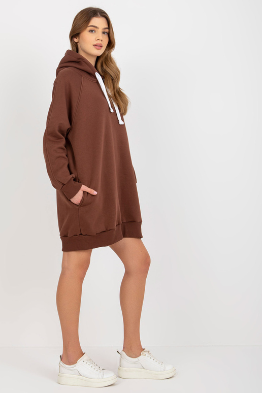 Hnědá dlouhá mikina basic s kapsami