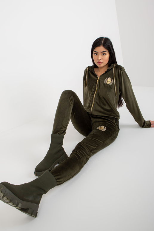 Khaki dvoudílný velurový set s mikinou Khaki dvoudílný velurový set s mikinou