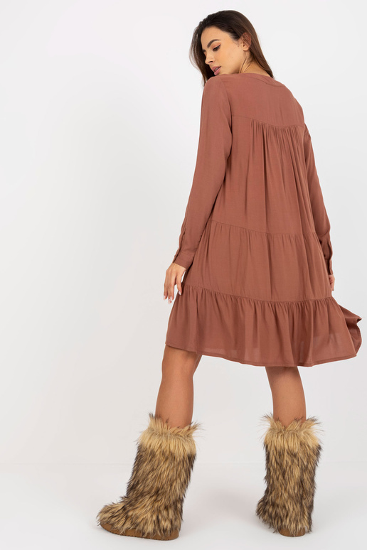 Brązowa boho sukienka z falbaną i...