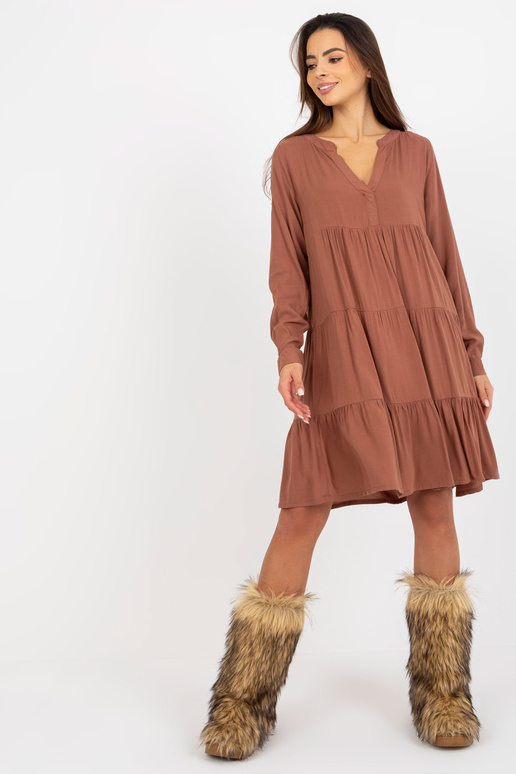 Brązowa boho sukienka z falbaną i...