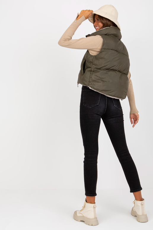 Khaki oboustranná péřová vesta bez...