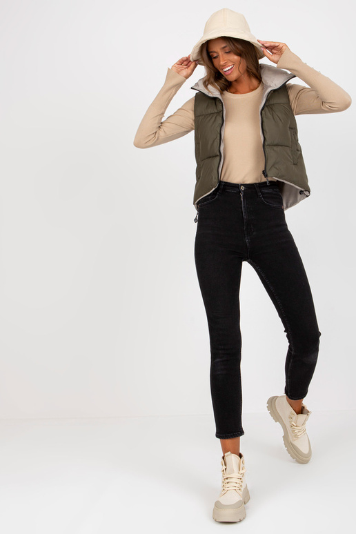 Khaki oboustranná péřová vesta bez...