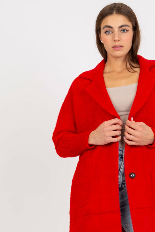 Červený dámský kabát z alpaky s vlnou...