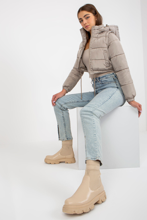 Tmavě béžová krátká zimní bunda s...