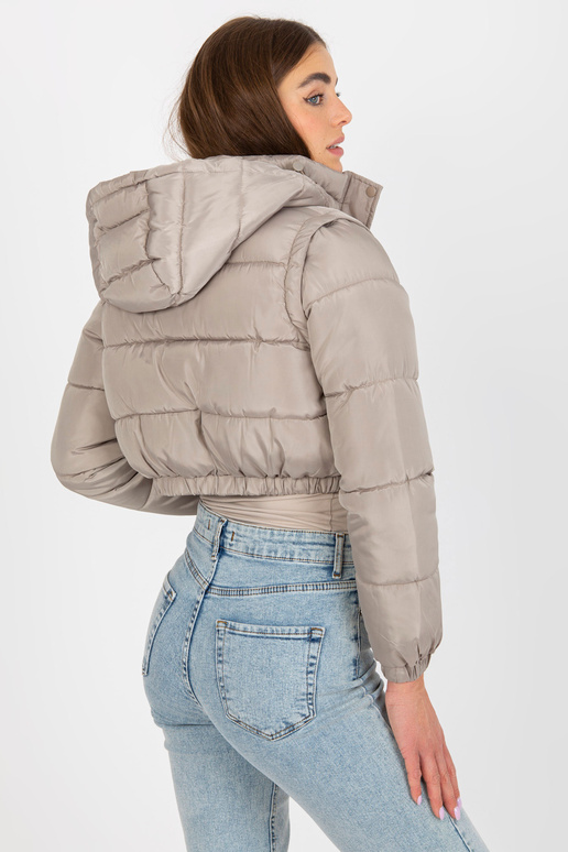 Tmavě béžová krátká zimní bunda s...