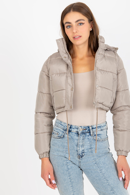 Tmavě béžová krátká zimní bunda s...