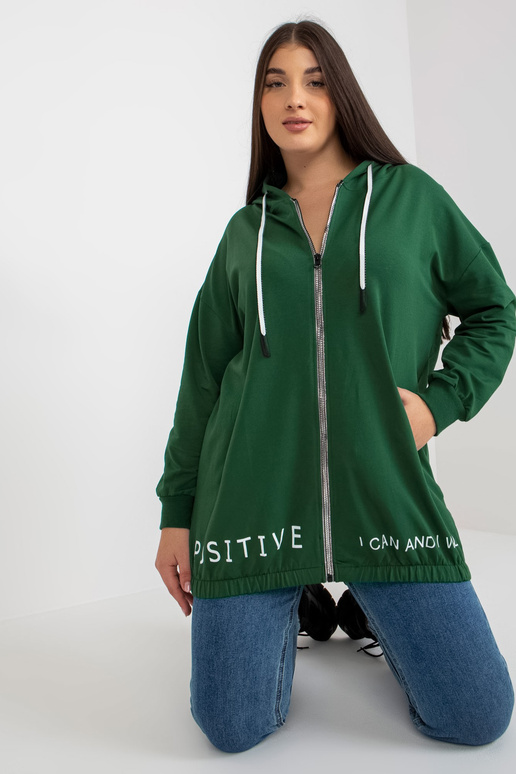 Tmavě zelená mikina plus size s nápisy