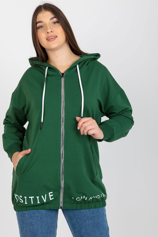 Tmavě zelená mikina plus size s nápisy