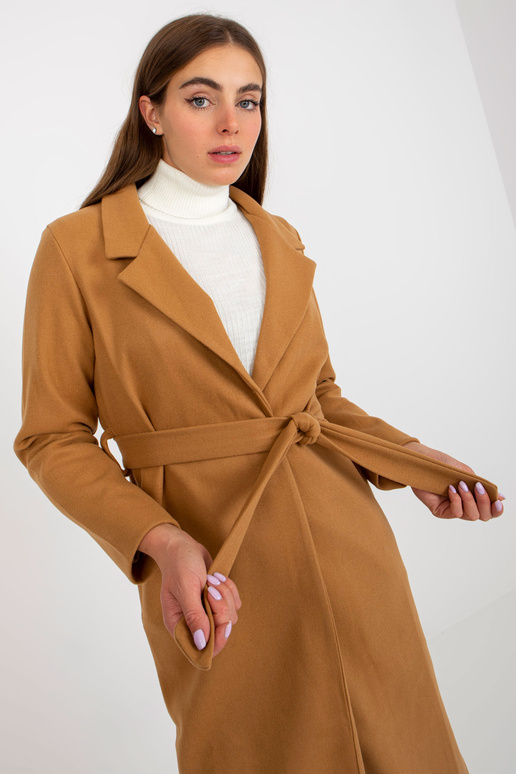 Velbloudí dlouhý kabát se zavazovacím...