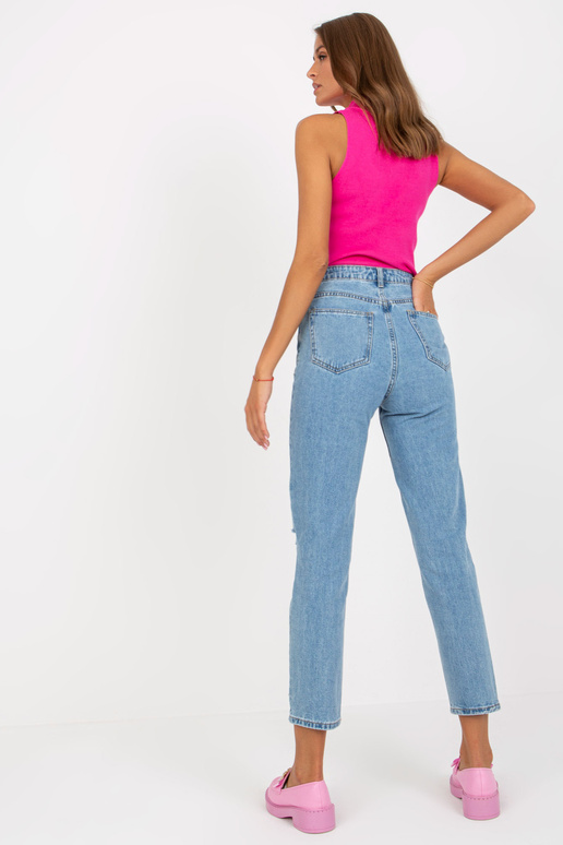 Modré dámské mom jeans s dírami