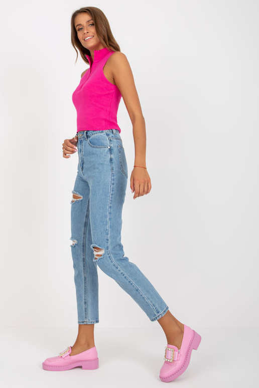 Modré dámské mom jeans s dírami