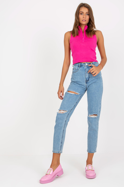 Modré dámské mom jeans s dírami