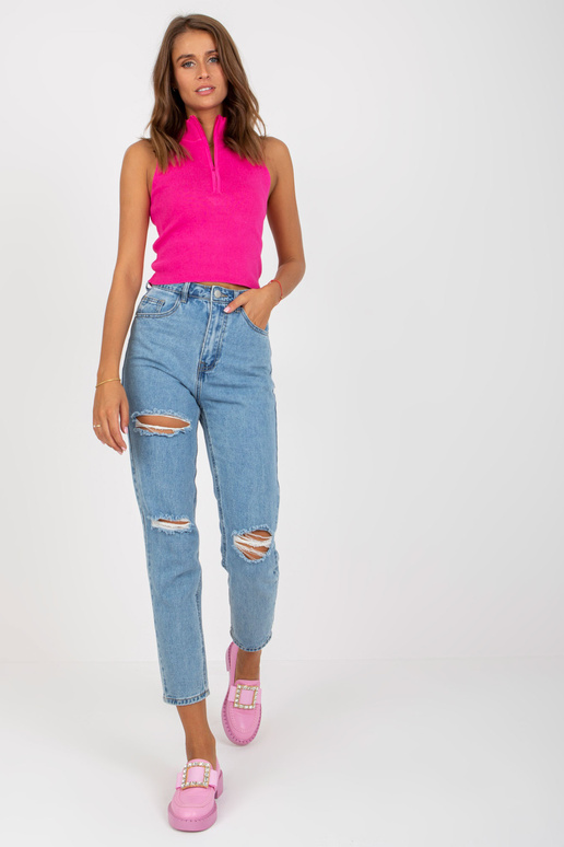 Modré dámské mom jeans s dírami