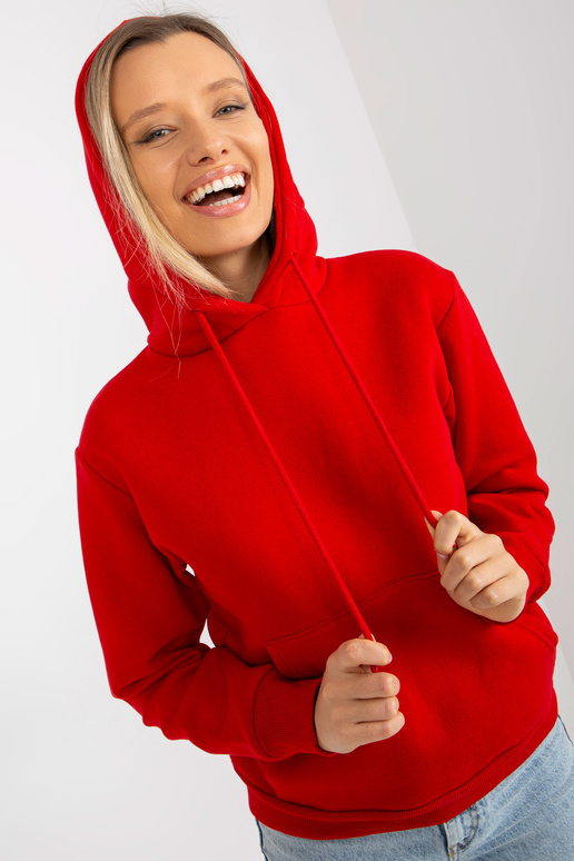Červená basic mikina s kapucí od RUE...