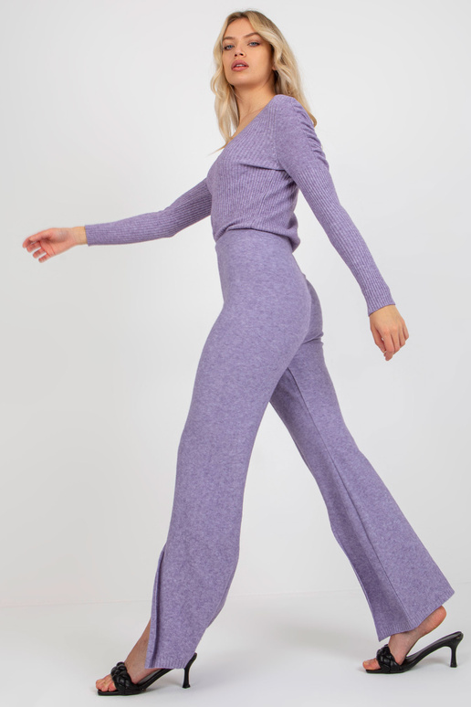 Fialové široké úpletové kalhoty s...