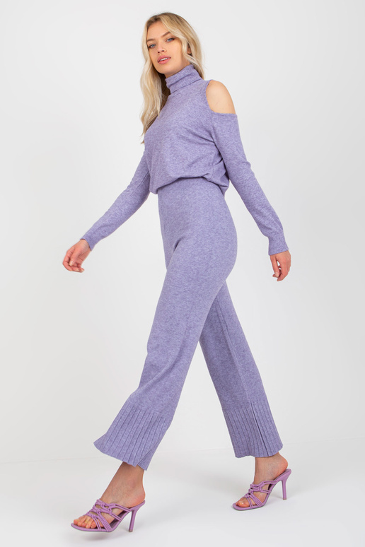 Fialové dámské široké úpletové kalhoty