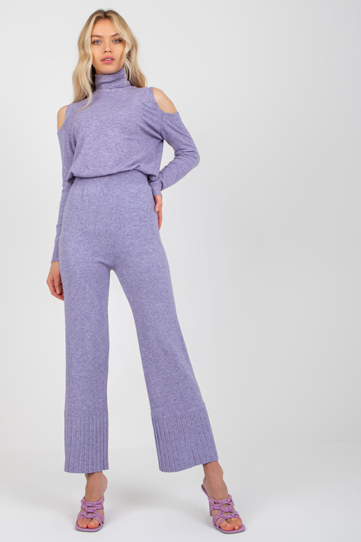 Fialové dámské široké úpletové kalhoty