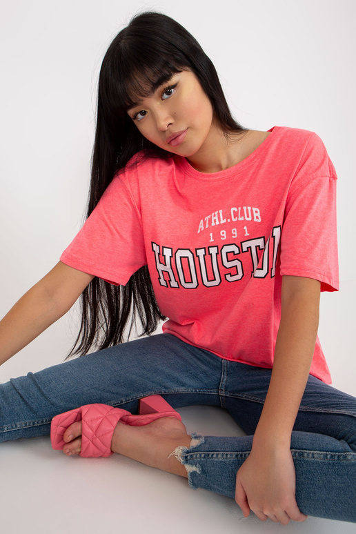 Fluo růžové volné dámské tričko s... Fluo růžové volné dámské tričko s...