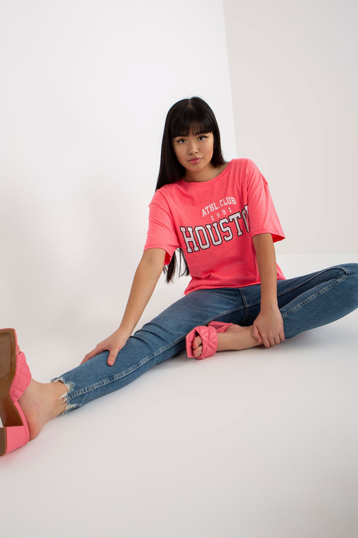 Fluo růžové volné dámské tričko s... Fluo růžové volné dámské tričko s...