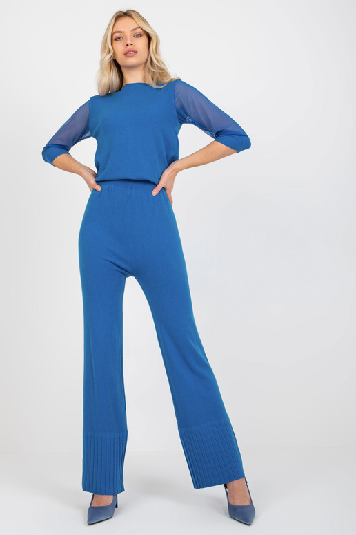 Tmavě modré dámské pletené kalhoty s...