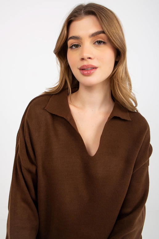 Tmavě hnědý hladký oversize svetr s...